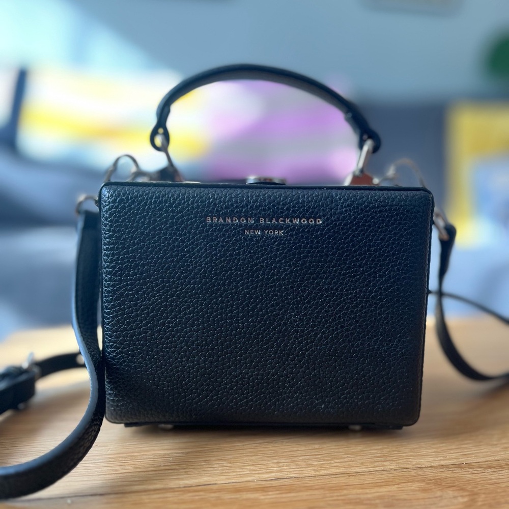 Brandon Blackwood Black Crossbody Bag with Structured Shape and Adjustable Strap